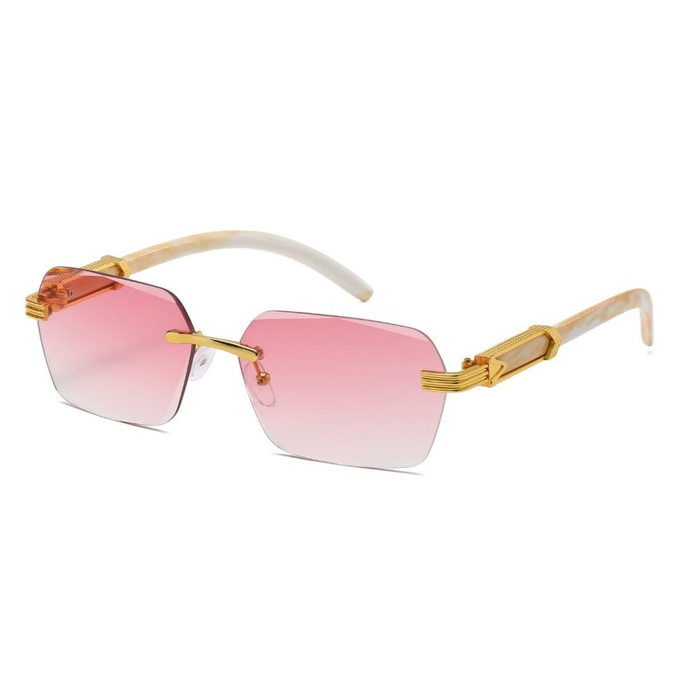 Hip Hop Women Men Sunglasses Pink Rimless Luxury Retro Shades Gold‎ Metal Lentes